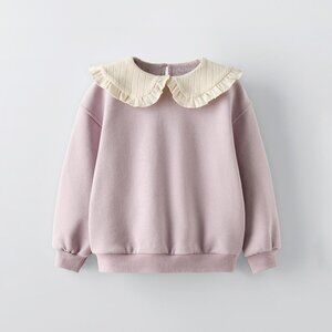 Zara Kids Girls NWOT Purple Pointelle Collar Sweatshirt - 5Y